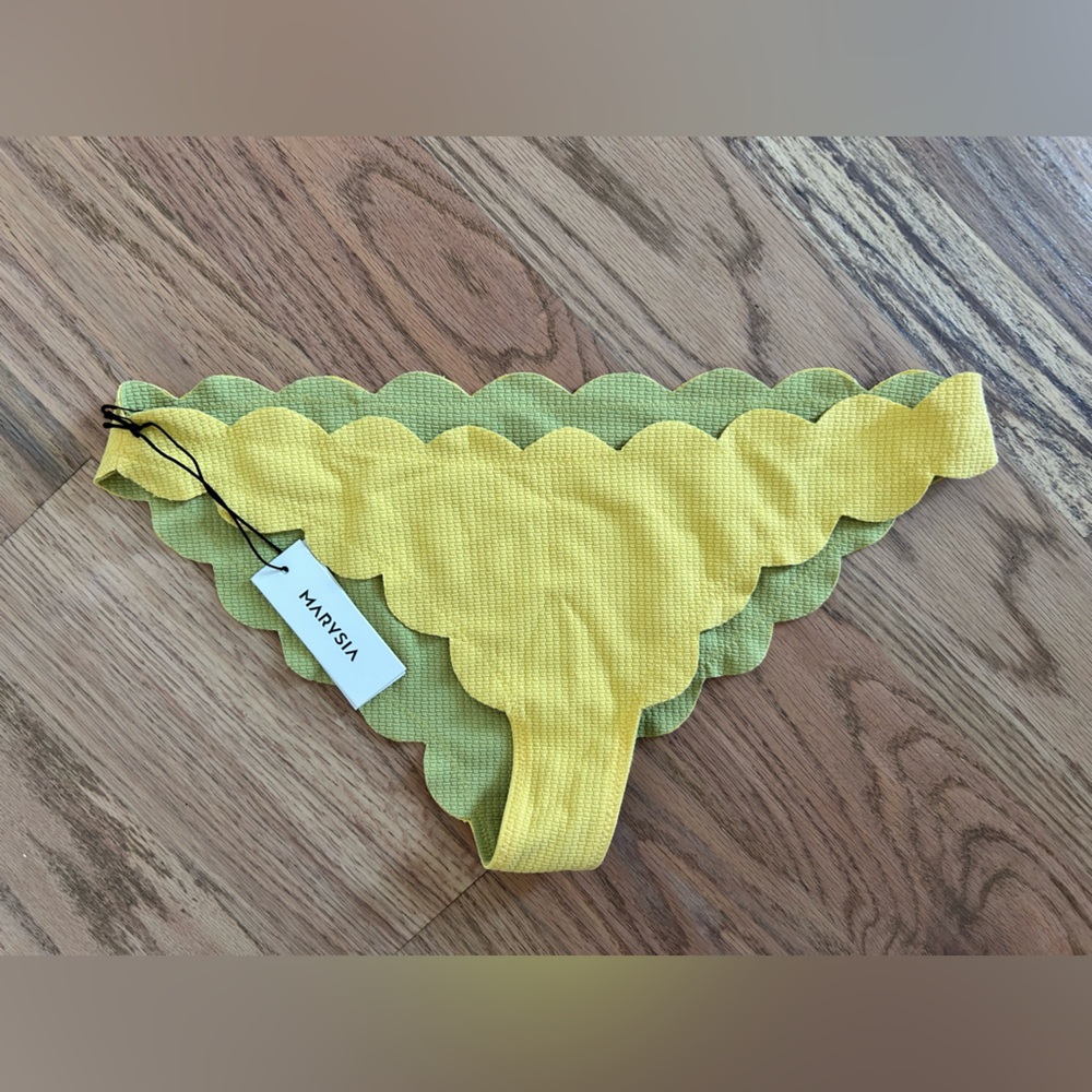 Marysia Swim Yellow and Green Scalloped Bikini Bottom